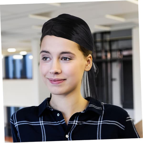 7 stk. silke-durag med brede stropper, lang hale, åndbare hårbånd
