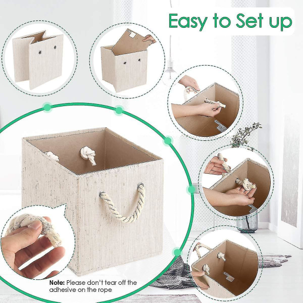Foldbar kubeoppbevaringsboks Oppbevaringsboks 1 stk Stoffoppbevaringskurv For oppbevaring Holdbare tauhåndtak Skapboks Klær Oppbevaringshyller Soverom Leke Beige