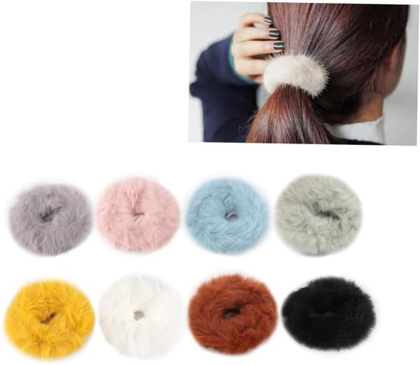 8 stk plysj hårringer Fluffy solide hestehale hårstrikker for høst vinter jenter Slips tilfeldig stil