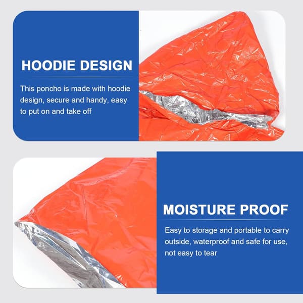 Nødorange regnponcho til voksne med reflekterende striber