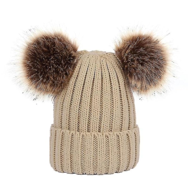 Winter Knit Beanie Hat With Double Pom Pom Ears For Women Girls