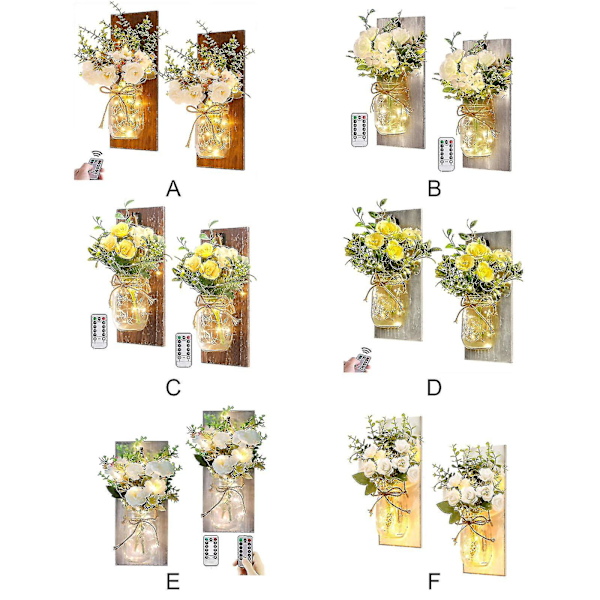 2 stk Rustikke Vægsconces Mason Jar Sconces Håndlavet Væghængt Design Med Fjernbetjening LED Feelygter Og Hvid Peon