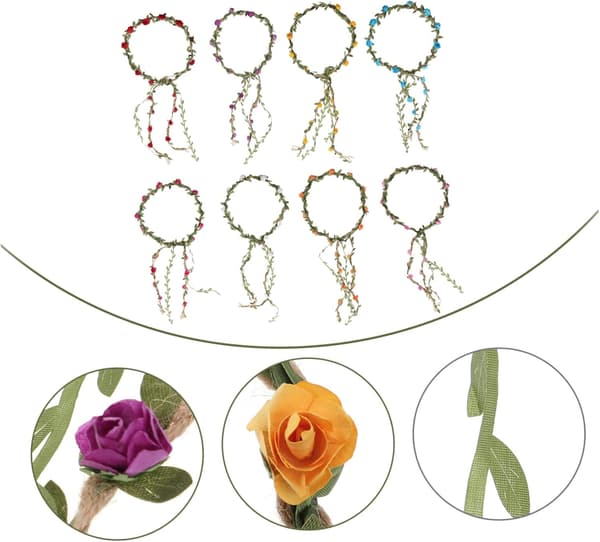 8 stk. rosenblomst pandebånd blomster hår tilbehør bryllup hår vin boho tilbehør pige pandebånd