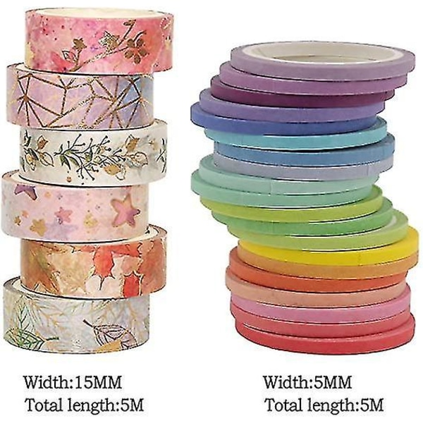26 ruller Washi Tapes Blomster Dekorativ Farget Maskering Utklippsbok