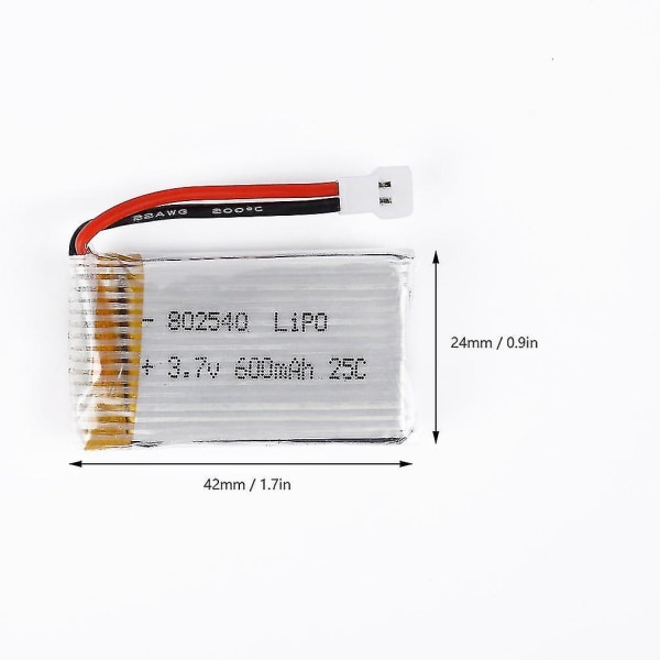 3.7V 600mAh 25C Lipo-batteri 802540 Molex