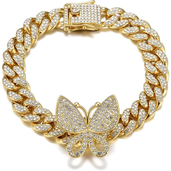 Butterfly Cuban Armbånd 8 Tommer Miami Cuban Link Armbånd Micro Pave Iced Out Bling Butterfly
