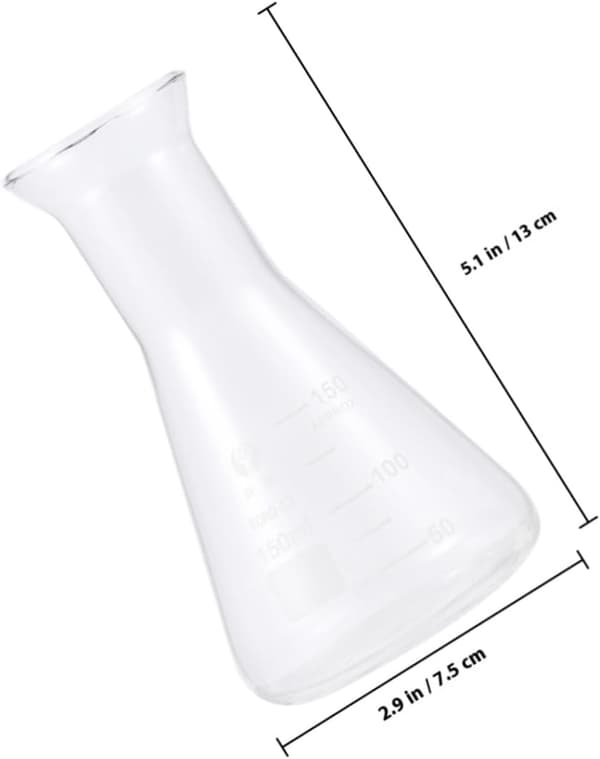 Glasskolbe 150 ml solid konisk form med propp for vitenskapelig laboratoriearbeid og studentbruk