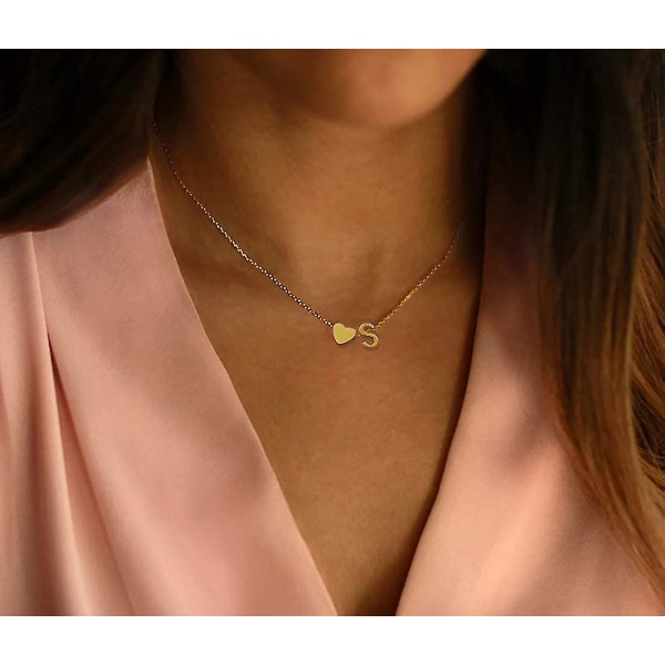 18k Forgyldt Rustfrit Stål Lille Hjerte Brev Halskæde Personlig Monogram