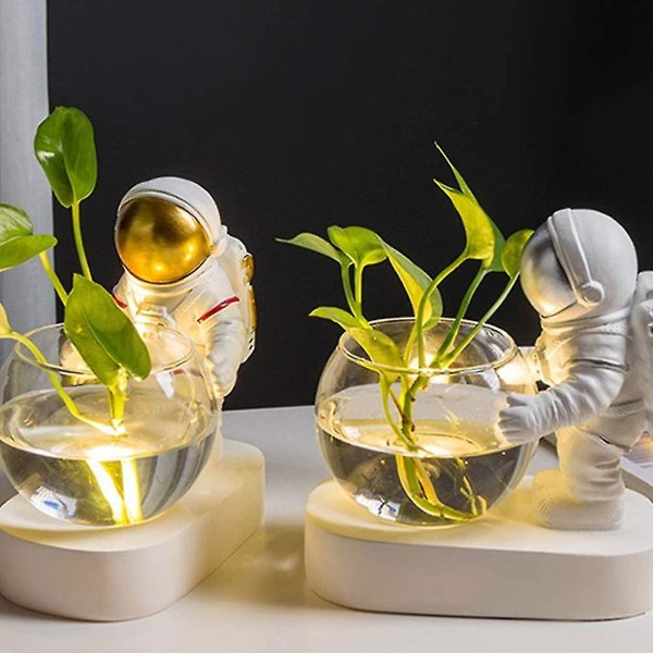 Astronaut Planter, Rymdman Glasvas Med LED-Ljus Nordisk Modern Sukkulenter Blomkruka Kreativ Dekoration
