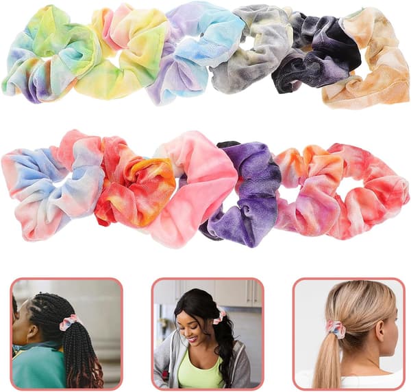 12 stk. bløde scrunchies elastiske hårelastikker farverigt gradientdesign stofhårtilbehør
