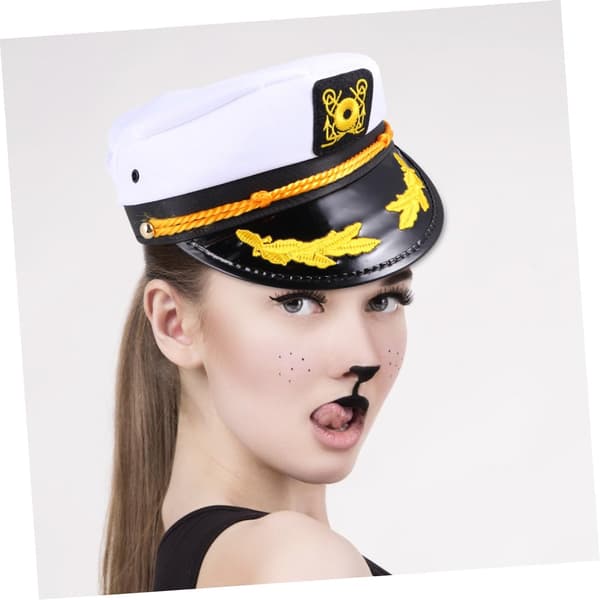Marinblå kartrollspelshatt för rolig kostymföreställning Vit polyester sjömansmössa