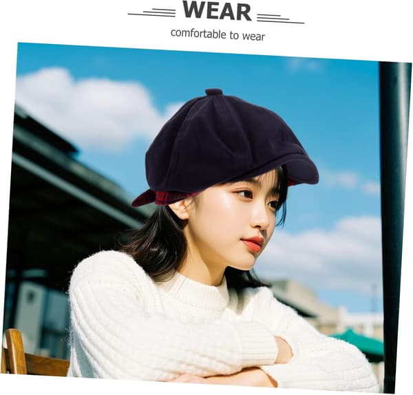 Fransk Beretthatt for kvinner Retro Malere Beret Cap Britisk Stil Dame Cap Tilbehør Mørkeblå