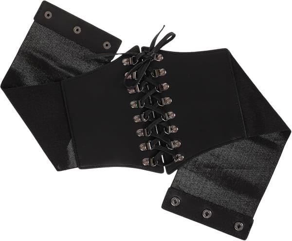 Bredt sort korsetbælte til kvinder, vintage underbryst elastisk talje cincher med snøring