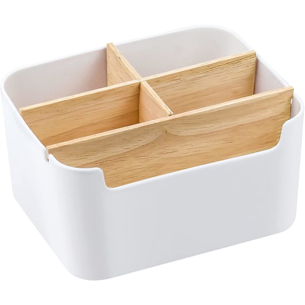 Desktop Storage Boxes, Storage Box With 5 Wooden And Plastic Compartments, Multi-functional Organize