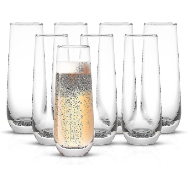 Milo Stemless Champagne Flutes Set med 8 kristallglas. 9,4 oz champagneglas. Prosecco vinflöjt, Mimosa set, set, vatten G