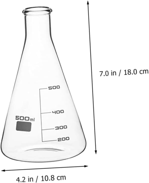 500 ml laboratorieglasskolbe Erlenmeyer-beger med flat bunn og syntetisk materiale