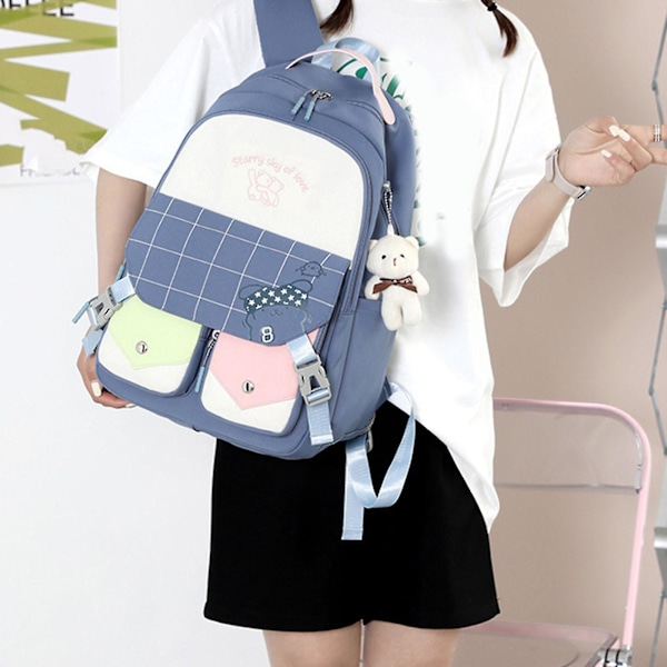 Søt Multi-lomme Nylon Skole Ryggsekk For Student Jenter Gutter Ungdom Boksekk Gray