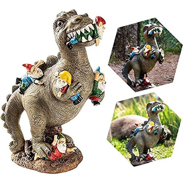 Trädgårds-Dinosaurie Staty Tomte Rolig Dvärg Resin Staty Skulptur Hem Utomhus Konst Ornament Gräsmatta Dekoration S