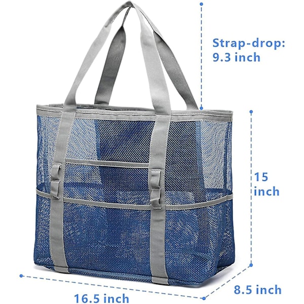 Strandtaske, F-farvet Mesh Strandtaske Oversize Strandtaske 9 Lommer Strandlegetøjspose