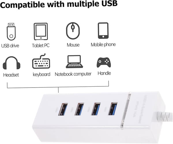 USB 3.0 Hub 4 Ekstra Porter Splitter Adapter Multifunksjonskabel Hvit Rask Dataoverføring