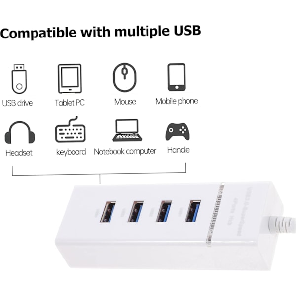 USB 3.0 Hub 4 Extra Portar Splitter Adapter Multifunktionell Kabel Vit Snabb Dataöverföring