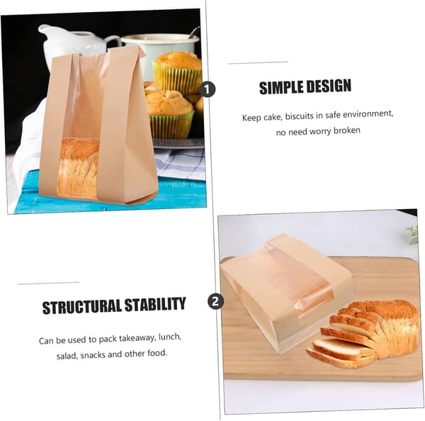50 stk. Kraftpapirposer Bagebrødsemballagepose Slikopbevaringspose til snacks