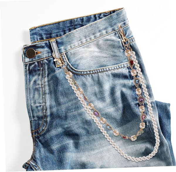 Perle Buksekæde Rhinestone Hjertekæde til Kvinder Taljebælte til Jeans Punk Mode Tilbehør