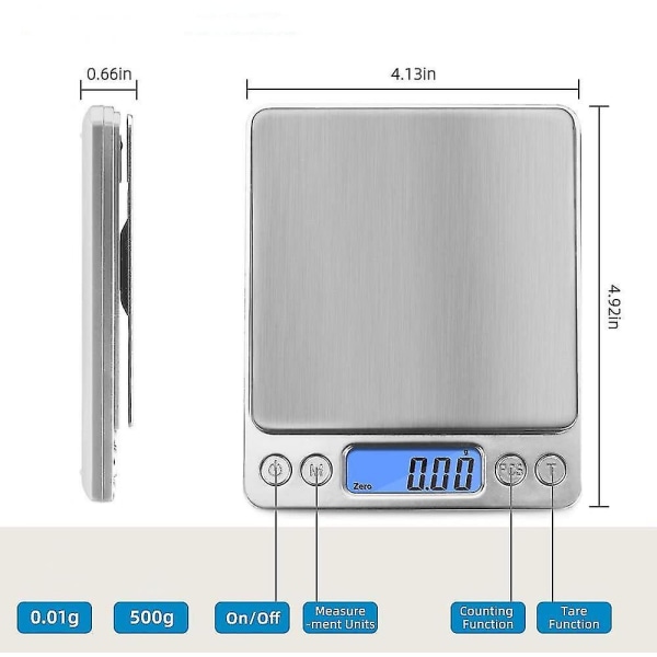 Digital Gram Scale 500g 0,01g Keittiöruoka Precision Hopea.