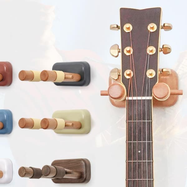 Väggfäste för akustisk och klassisk gitarr, krok i massivt bokträ, gitarrvägghängare