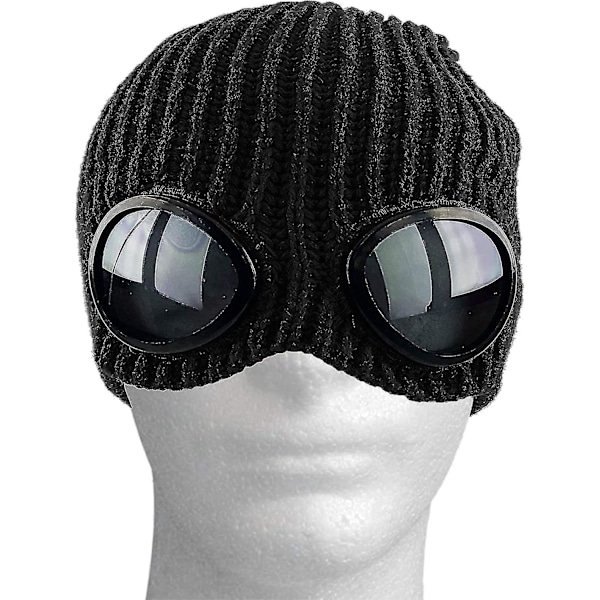 Goggle Lens Beanie Ribbad Stickad Cuffad Vinter Skidmössa Skallemössa Solglasögon Yww