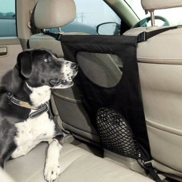 Justerbar Bilsikkerhed Bagerste Sæde Pet Gate Barrier Mesh Bur Net Bil Hund (1 Stk, Sort)