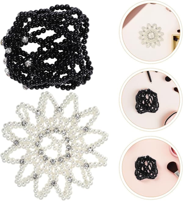 2 st baletthårnät Pärla Rhinestone Elastisk Virkad Hårnät Snood för Dansflickor Kvinnor Håraccessoarer