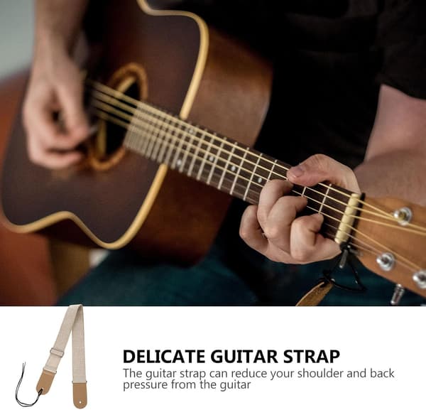 Gitar Solid Skulderrem Justerbar for Beige Bomull og Lin Materiale Belte Egnet Akustiske og Elektriske Gitarer