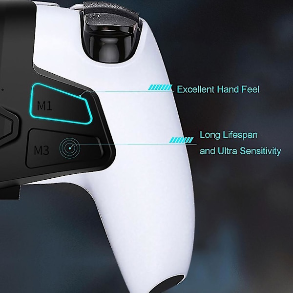 Tilbehør for bakre padler, styringsutvidelsessett, bakknapp, bakplate, omleggingssett for PS5 DualSense med turboer og makroer White