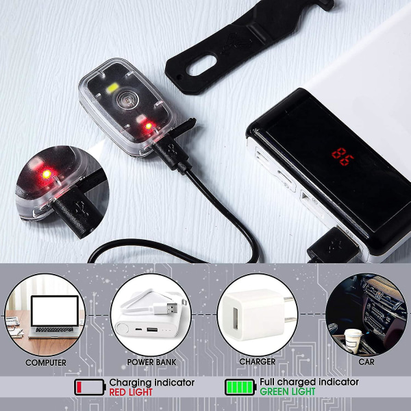 Sikker LED-lys USB-genopladelig løbelys Klip på Strobe-lys med 5 lystilstande