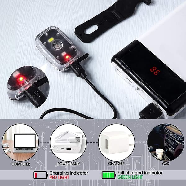 Sikker LED-lys USB-oppladbar løpelys Klips på Blitslys med 5 lysmoduser