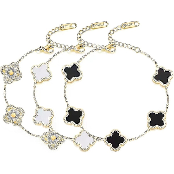 3-pack Lyckoklöverarmband Set för Kvinnor 18k Guldpläterat Enkelt Mode Söt Smycke för Kvinnor Flickor
