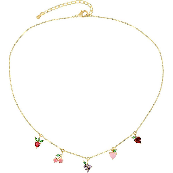 14k Pläterad Fruktkorg Choker för Kvinnor och Flickor Söt Tropisk Frukt