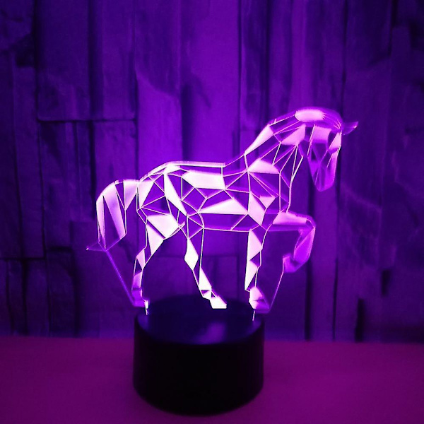 3D Hest Natlampe 7 Farver LED Bordlampe USB Oplader