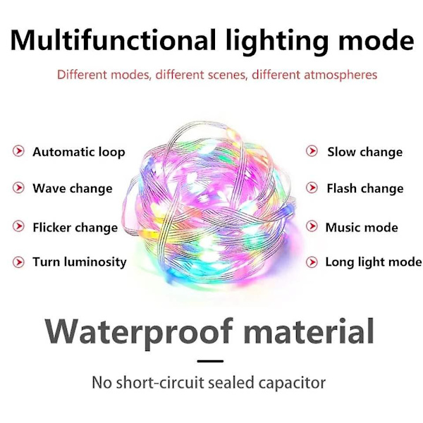 10m LED-repgarland för utomhusbruk, mångfärgad repgarland för inomhusbruk med fjärrkontroll, vattentät. 10 meters 100 lights