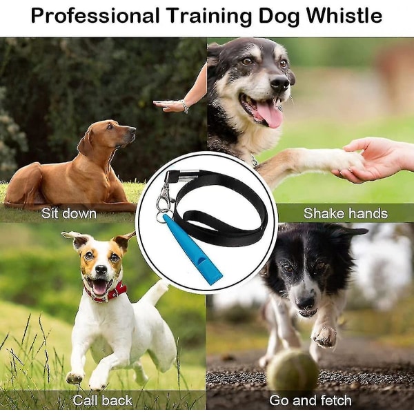 2 stk hundefløjte til at stoppe med at gø naboens hund, lydløse fløjter let at bære, professionelt hundetræningsværktøj med sort snor (lyseblå)