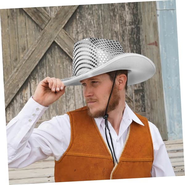 Sølv Paillet Cowboyhat Glitrende Festhat til Kvinder Western Stil Voksen Diskotek Tilbehør