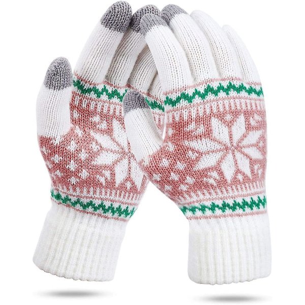 Dame Strikkhansker Berøringsskjerm Vinter Snøblomst Trykk Varme Votter Unisex