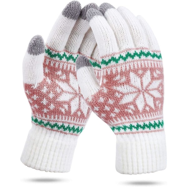 Vinterhandskar för kvinnor, stickade, pekskärm, snöblommönster, varma, unisex