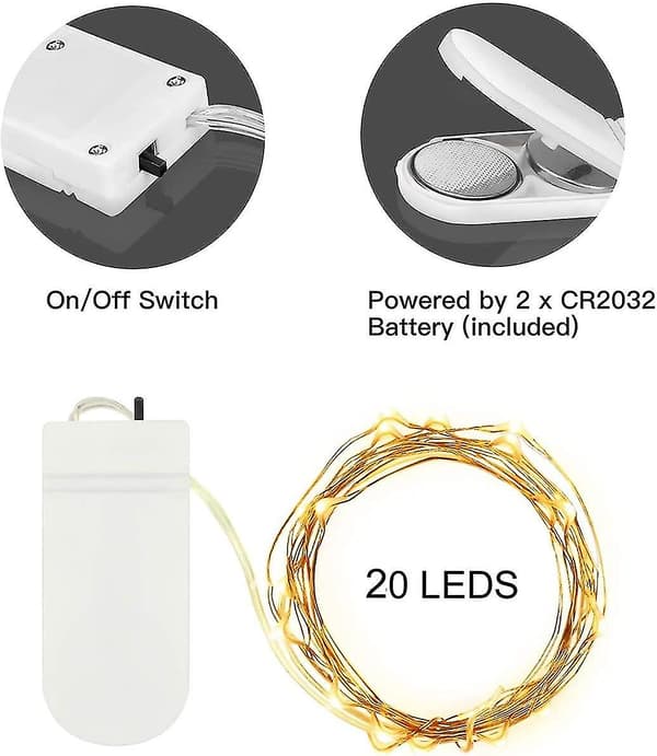 Fairy String Lights, LED-ljusslingor med batteridrift, koppartråd, vattentäta