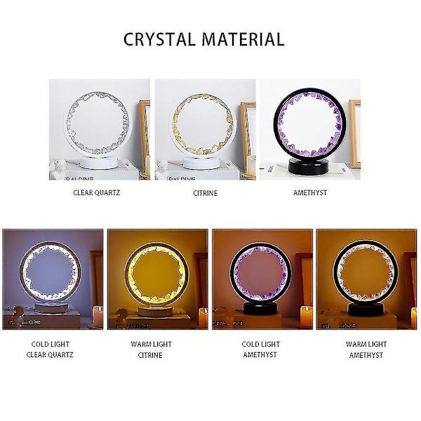 1 kpl Led-latattava Yöpöytälamppu Luonnollinen Kvartsi Amethyst-ryhmä Yölamppu Makuuhuoneen Työpöytä Pyöreä C G