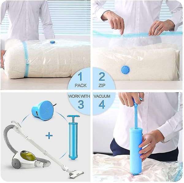 Vakuumförpackningsväskor för kläder, täcken, 12-pack, reseförvaring, 4 stora