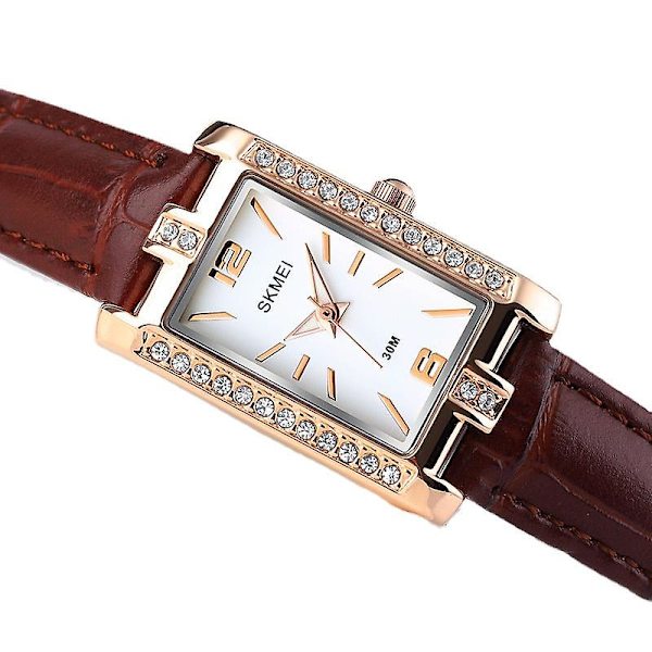 Personalisert All-match Rose Gold Diamant Kvinners Student Liten Kvadratisk Stålbelte Kvartsklokke Red-belt