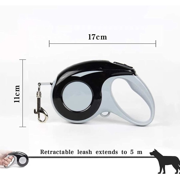 Indragbart hundkoppel, kattkoppel, indragbart koppel, indragbart koppel för liten hund och katt 5 m, max 15 kg (svart)