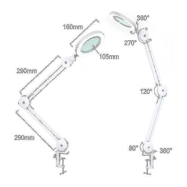 LED Forstørrelseslampe, Arbejdspladslampe, Kosmetiklampe, 5x Forstørrelse Højtydende Arbejdslampe Med Linse 1100 Lumen, Dæmpbar, Lys, Med Klemme